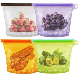 Reusable Silicone Food Bags Food Grade Food Storage Bags Lunch Sandwiches Bags for Vegetable, Fruit, Meat, Milk , Snack - FDA Approved Silicone Bags Ideal for Freeze Steam Heat Sous vide and Microwave