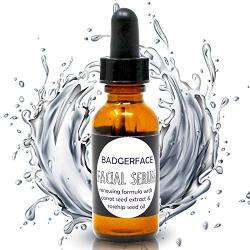 Badgerface Face Serum Collagen Instant Plumping Anti-Aging Treatment for Fine Lines and Wrinkles with Rose Hip Seed Oil, Argan, Jojoba and Carrot Seed, 1 ounce Dropper Bottle