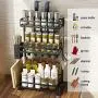 3 Tier Metal Kitchen Spice Rack Countertop Standing Corner Shelf Removable Seasoning Organizer Jars Bottle Storage Knife Utensils Cutting Board Holders with 3 Hooks, Black 3 Tier Metal Kitchen Spice Rack Countertop Standing Corner Shelf Removable Seasoning Organizer Jars Bottle Storage Knife Utensils Cutting Board Holders with 3 Hooks, Black