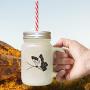 Black Butterfly Style 73 Frosted Glass Mason Jar With Straw