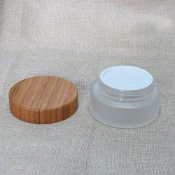 30ML(1 OZ) Refillable Frosted Glass Cosmetic Jar With Bamboo Lid Portable Leakproof Travel Jar With White Inner Liners (2PCS) Face/Body Cream Salve Cream Serum Make up Sample Vials Container Pot Case