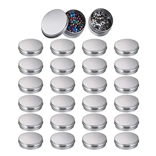 24 Pack 2 oz / 60ml Round Aluminum Lip Balm Tin Cans with Screw Top Lids - Silver Cosmetic Sample Containers - Metal Empty Tins Travel Storage Tin Jars for Salve, Spice, Candies or Crafts 24 Pack 2 oz / 60ml Round Aluminum Lip Balm Tin Cans with Screw Top Lids - Silver Cosmetic Sample Containers - Metal Empty Tins Travel Storage Tin Jars for Salve, Spice, Candies or Crafts