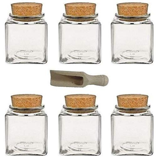 Viva housewares Spice jar Made of Glass with Cork Stopper, usable as Glass Jars and Storage tins for Spices, Salt, etc, Glass, 200 ml