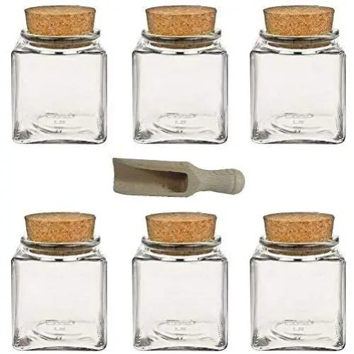 Viva housewares Spice jar Made of Glass with Cork Stopper, usable as Glass Jars and Storage tins for Spices, Salt, etc, Glass, 200 ml