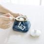 Japanese Style Hand-print Stripe Sugar Dispenser Sugar Bowl Set Lidded Bowl Salt Pepper Storage Jar Pot Sugar Container Seasoning Pot Holder with Spoon for Home and Kitchen,Blue,White