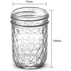 Wide Mouth Mason Jar Lids, Mason Jar Drinking Glasses With Diamond-Shaped Texture 16 OZ, Set of 2 Mason Jar Cups with Lids and Straws, for Jam, Juices, Honey, Cocktail, DIY Magnetic Spice Jars