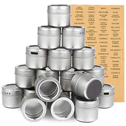 Juvale 20er Pack Magnetische Gewürzdosen – Lagerdosen mit Transparente Deckel, Gewürze Organizer, Metall Gewürzbehälter, Enthält 94 Etiketten Aufkleber – Fassungsvermögen 94 ml
