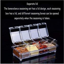 GTJXEY Clear Seasoning Rack Spice Pots, 4 Piece Acrylic Seasoning Box Storage Container Condiment Jars,Cruet with Cover and Spoon