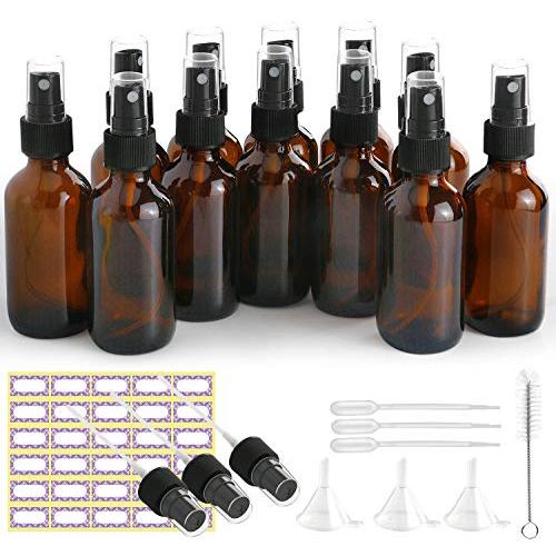 Glass Spray Bottles, ESARORA 12 Pack 2oz Amber Glass Spray Bottle Set Fit for Essential Oils - Cleaning Products - Aromatherapy