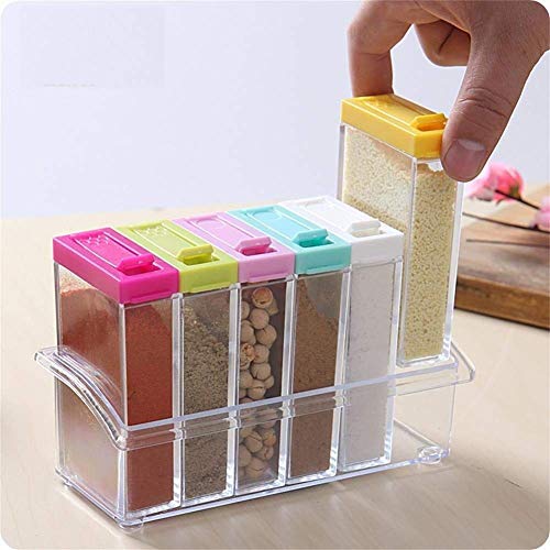 DUDDP Storage Spice lar set Spice Jar Seasoning Box 6Pcs/Set Kitchen Spice Storage Bottle Jars Transparent Salt Pepper Cumin Powder Box Tool
