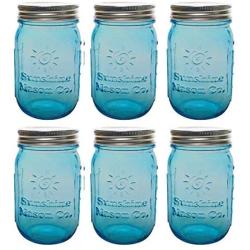 Sunshine Mason Co. Pint Regular Mouth Glass Mason Jars Vintage Blue Color with Silver Lids 6 Pack