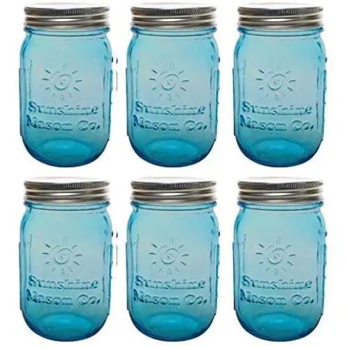 Bouteilles en verre Sunshine Mason Co. Blue Vintage, Bouchon Argenté, Format Régulier (6 Pièces) Bouteilles en verre Sunshine Mason Co. Blue Vintage, Bouchon Argenté, Format Régulier (6 Pièces)