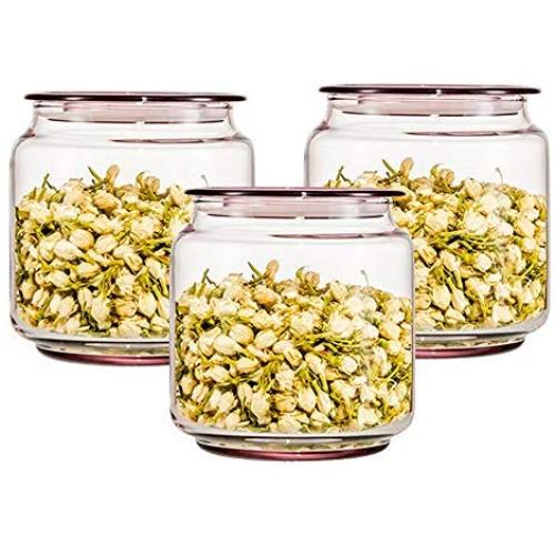 WH- Stained Glass Transparent Sealing Nut Milk Storage Tank Tea Classified Grains Of Various Sizes Storage Jar (Color : Pink, Size : 0.5L)