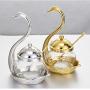 Moligh doll Aluminum alloy Condiment Pot Seasoning Container Spice Glass Jar Salt Sugar Bowl Pepper Coffee Storage Organizer Swan Rack Set Silver