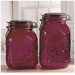 Circleware Violet Orchard 2 Piece Embossed Glass Preserving Jars Food Canister Set with Hermetic Locking Lid, 53 oz, 64 oz. (7.5", 8.5")