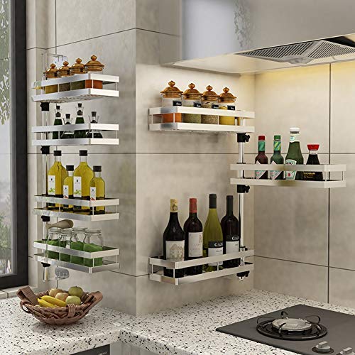 Wall Mounted Spice Jar Rack,304 Stainless Steel Bottle Shelf Organizer Storage Holder DIY Rotatable Corner Wall Shelves