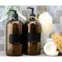 32-Ounce Amber Glass Lotion Pump Bottles (2-Pack); Quart Size Brown Bottles w/Black Plastic Soap, Hand Care & Lotion Locking Pump Dispensers; Includes Chalk Labels 32-Ounce Amber Glass Lotion Pump Bottles (2-Pack); Quart Size Brown Bottles w/Black Plastic Soap, Hand Care & Lotion Locking Pump Dispensers; Includes Chalk Labels