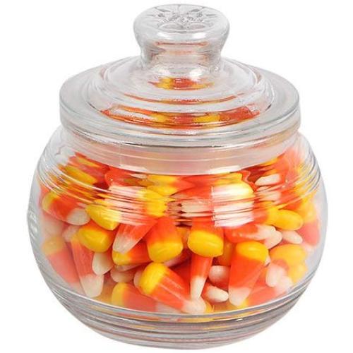 Glass Candy Jar with Ribbed Accents and Tight-Sealing Lid, 19 oz., 4.5 inches diameter