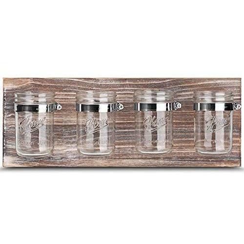 Mason Jar Organizer, Office Farmhouse Bathroom Kitchen Storage, Mason Jar Wall Decor Planter Caddy Organizer with Brown Holder