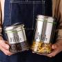 Kitchen Glass Container, Stainless Steel Cover with Lid, Food Organizer Storage Bottle Jar, for Tea Coffee Sugar (20 oz, Silver)