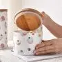 Schicker Keramik-Siegel-Aufbewahrungsbehälter mit Bambuschwammdeckel, niedlicher Kuchen-Muster, großer Fassungsvermögen für Tee, Kaffee, Zucker, Tank/Behälter