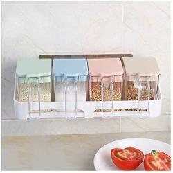 DSWSSH Decorative Jewelry Boxes Transparent Plastic Wall Mount Seasoning Salt Storage Box Sugar Storage Spice Box Jar with Lid Spoon Sets (Color : 4 Grids)