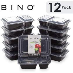 BINO Meal Prep Containers with Lids - 2 Compartment /30 oz [12-Pack], Black - Bento Box Lunch Containers for Adults Food Containers Meal Prep Food Prep Containers Tupperware Set