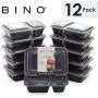 BINO Meal Prep Containers with Lids - 2 Compartment /30 oz [12-Pack], Black - Bento Box Lunch Containers for Adults Food Containers Meal Prep Food Prep Containers Tupperware Set