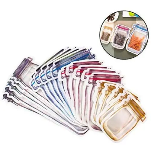 20 pieces Mason Jar Zipper Bags,Food Storage Snack Sandwich Ziplock Bags,Reusable Airtight Seal Food Storage Bags,Leakproof Food Saver Bags for Travel Camping and Kids(Tallx5+Lx5+Mx5+Sx5) 20 pieces Mason Jar Zipper Bags,Food Storage Snack Sandwich Ziplock Bags,Reusable Airtight Seal Food Storage Bags,Leakproof Food Saver Bags for Travel Camping and Kids(Tallx5+Lx5+Mx5+Sx5)