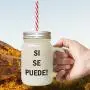 Brown Si Se Puede! Frosted Glass Mason Jar With Straw Brown Si Se Puede! Frosted Glass Mason Jar With Straw