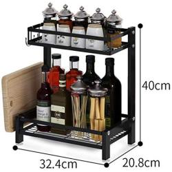 Black Spice Rack Organizer over the Pantry, 2 Tier Metal Kitchen Countertop Standing Jars Storage Racks with Hooks and Chopping Board Holder