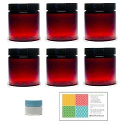 Amber 8 Ounce Plastic Jars with Black Lids (6 pk) with Mini Jar - Round Refillable Containers