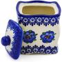 Polish Pottery 4?-inch Jar with Lid (Blue Flower Halo Theme) Signature UNIKAT + Certificate of Authenticity