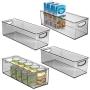 mDesign Plastic Kitchen Pantry Cabinet, Refrigerator or Freezer Food Storage Bins with Handles - Organizer for Fruit, Yogurt, Snacks, Pasta - Food Safe, BPA Free, 6" Wide, 4 Pack - Smoke Gray