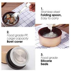 Insulated Stainless Steel Food Jar Lunch Box Thermos Food Storage Container with Lunch Bag and Portable Folding Spoon 350 ml (Grey)