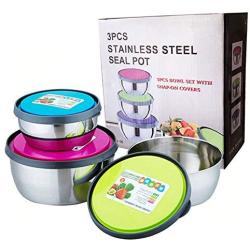 Set of 3 Stainless Steel Food Storage Bowl Leak-Proof Lunch Container with Dust-Proof Lids for Travel Hiking Camping Picnics Food Jar