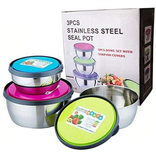Set of 3 Stainless Steel Food Storage Bowl Leak-Proof Lunch Container with Dust-Proof Lids for Travel Hiking Camping Picnics Food Jar