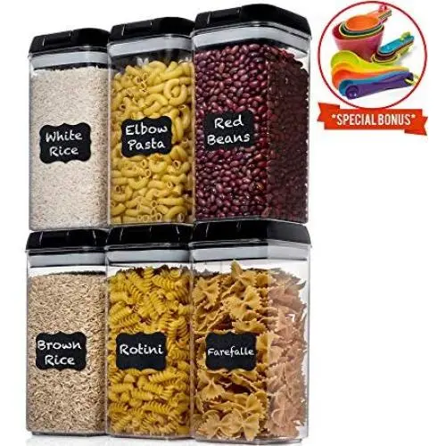 Shazo Airtight Food Storage Container (Set of 6) - BONUS Measuring Cups & Spoons Set - Labels & Marker - Durable Plastic - BPA Free - Clear Plastic w/Lids - Air Tight Snacks Pantry & Kitchen Container Shazo Airtight Food Storage Container (Set of 6) - BONUS Measuring Cups & Spoons Set - Labels & Marker - Durable Plastic - BPA Free - Clear Plastic w/Lids - Air Tight Snacks Pantry & Kitchen Container