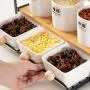 Multi-purpose Spice Jar Set, Ceramic Spice Storage Canister With Spice Rack Wood Lids Spoon Kitchen Seasoning Box Set-p
