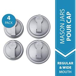 reCAP Mason Jars Lid POUR Cap, 2 Regular Mouth, 2 Wide Mouth, Silver ? BPA-Free, American Made Ball Mason Jar Lids for Preparing, Serving & Storage, Spill Proof - Made with No-Break Materials