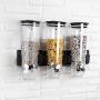 Wall-Mounted Dry Food Dispenser with 3 Bottles, Cereal Grain Dispensers, Plastic Food Storage Cereals Storage Tank Transparent Sealed Jar for Kitchen Home