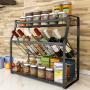 Stainless Steel Freestanding Spice Rack Organizer, Jar Cans Bottles Storage Shelf Holder for Home Bathroom, Kitchen Countertop Shelf (Color : Black, Size : 45 x 18 x 40 cm)