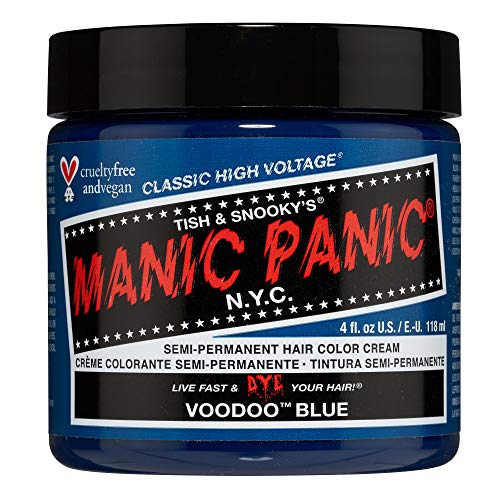Manic Panic Voodoo Blue Hair Dye – Classic High Voltage - Semi Permanent Hair Color - Dark Cyan Shade With Green Undertones - For Dark & Light Hair - Vegan, PPD & Ammonia-Free - For Coloring Hair