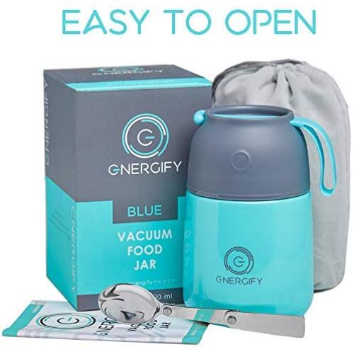 Energify Vacuum Insulated Food Jar - Stainless Steel Food Thermos, Soup Bowl, Lunch Container, Blue