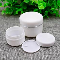 Empty White Silver Edge Portable Refillable Plastic Cosmetic Makeup Face Cream Jar Sample Container Bottle Pot (100ml(3.4oz)-6PCS)