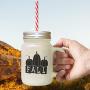 Soft Pink Fall Pumkins Frosted Glass Mason Jar With Straw