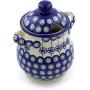 Polish Pottery 8-inch Jar with Lid and Handles (Flowering Peacock Theme) + Certificate of Authenticity