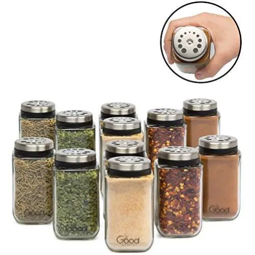 Verstellbare Glasgewürzbehälter - Set von 12 Premium Würzsprüher-Rub-Töpfe mit 6 Dosierspülgrößen