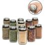 Adjustable Glass Spice Jars- Set of 12 Premium Seasoning Shaker Rub Container Tins with 6 Pouring Sizes