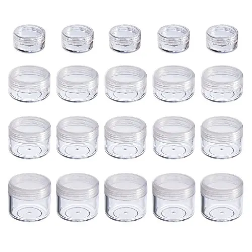 Hicarer 20 Pieces Cosmetic Containers Travel Pot Jar Set with Lid for Creams Sample Make-up Storage, 5, 10, 15 and 20 Gram (Clear Lid and Clear Body)